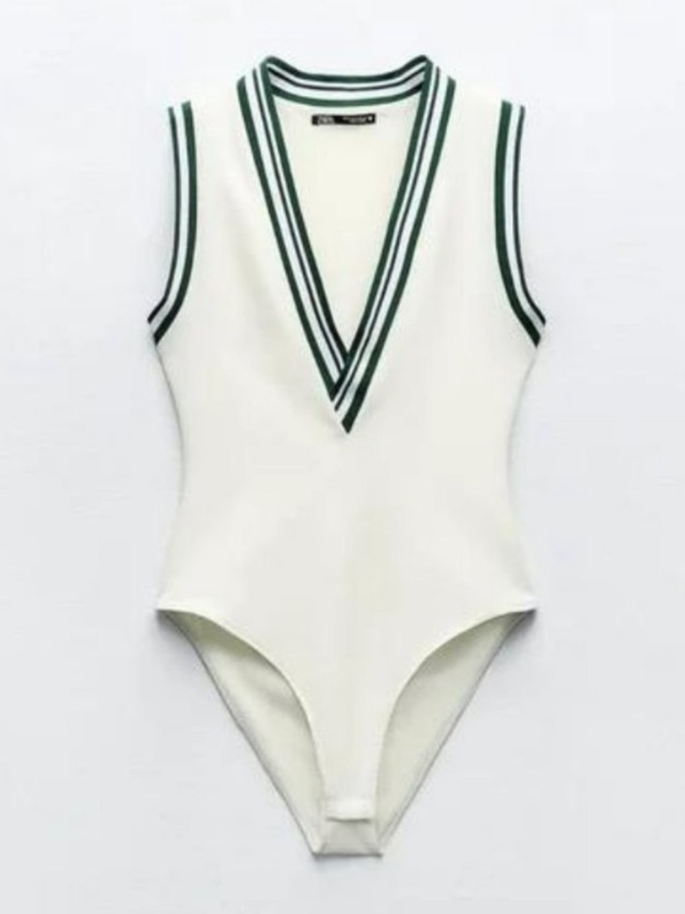 Zara ribbed elastic bodysuit deep V-neckline with contrasting striped trim M NWT